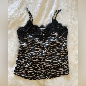 Women's Black and White Lace Trim Top Abercrombie & Fitch XS